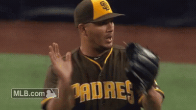 A Baseball Player Wearing A Padres Uniform Throws A Ball GIF