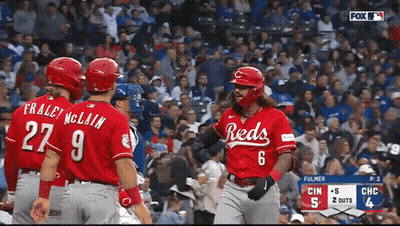 A Baseball Player Wearing A Red Jersey With The Number 6 GIF