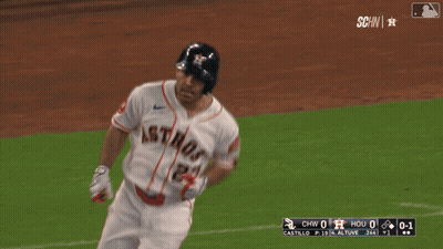A Baseball Player Wearing A White Jersey With The Number 27 On It GIF