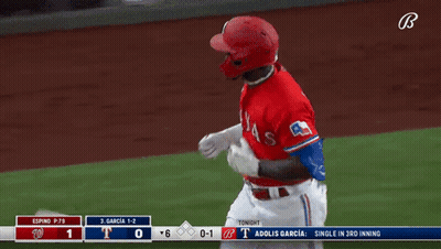 A Baseball Player With The Letter T On His Helmet Is Running On The Field GIF