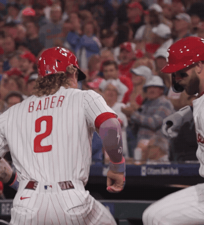 A Baseball Player With The Name Bader On His Back GIF