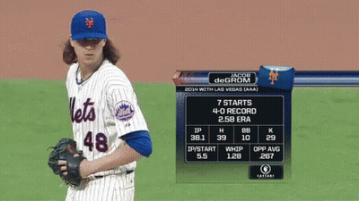 A Baseball Player With The Name Jacob De Grom On The Front Of His Jersey GIF