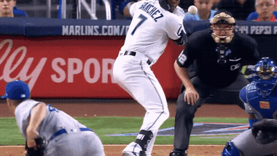 A Baseball Player With The Name Sanchez On His Shirt GIF