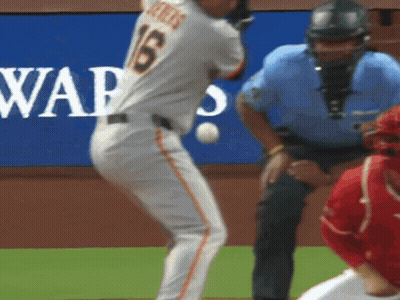 A Baseball Player With The Number 16 On His Jersey Swings At A Ball GIF