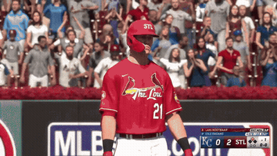 A Baseball Player With The Number 21 On His Jersey Stands In Front Of A Crowd GIF