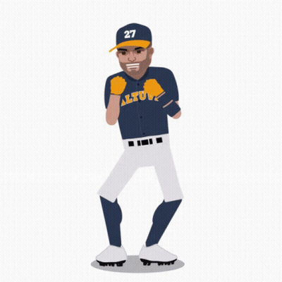 A Baseball Player With The Number 27 On His Hat Is Dancing GIF