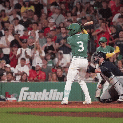 A Baseball Player With The Number 3 On His Back Swings At A Pitch GIF