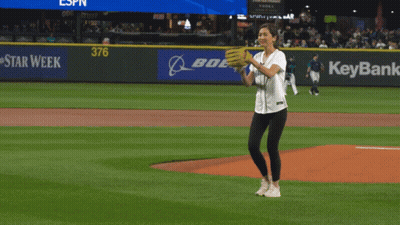A Baseball Player With The Number 33 On His Jersey Is About To Catch A Ball GIF