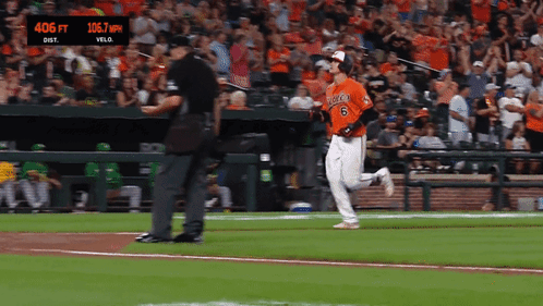 A Baseball Player With The Number 6 On His Jersey Is Running Towards The Dugout GIF
