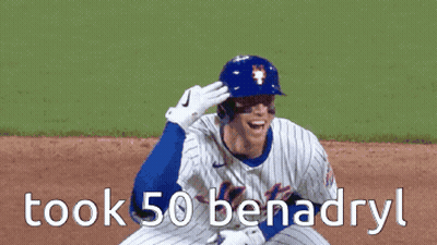 A Baseball Player With The Word Benadryl Written On The Bottom GIF