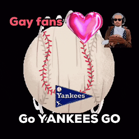 A Baseball With A Yankees Logo And A Heart On It GIF