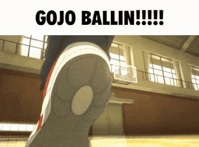 A Basketball Court With The Words Gojo Ballin Written On The Top GIF