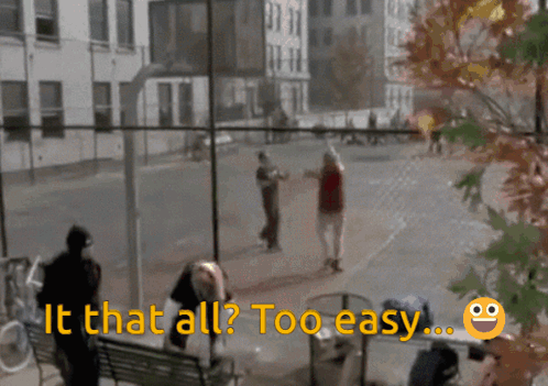 A Basketball Court With The Words " It That All Too Easy " On The Bottom GIF