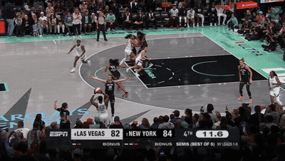 A Basketball Game Between Las Vegas And New York With The Score 82 To 84 GIF