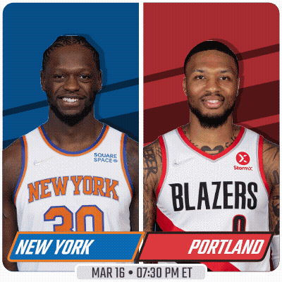 A Basketball Game Between New York And Portland Is Scheduled For March 16Th At 7:30 Pm Et GIF