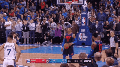 A Basketball Game Between Okc And Phi Is Going On GIF