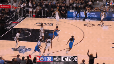 A Basketball Game Between Okc And Sas With The Score 38 47 GIF