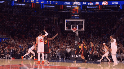 A Basketball Game Between The Knicks And The Hawks Is Going On GIF