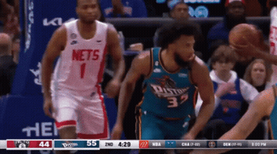 A Basketball Game Between The Nets And The Pistons Is Underway GIF