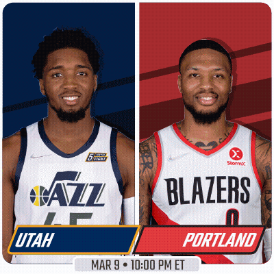 A Basketball Game Between The Utah Jazz And Portland Blazers GIF