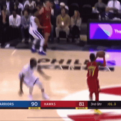 A Basketball Game Between The Warriors And The Hawks Is Being Played GIF