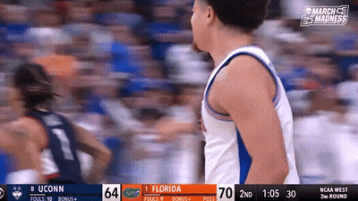 A Basketball Game Between Uconn And Florida With A Score Of 64 To 70 GIF