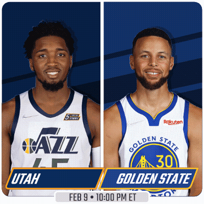 A Basketball Game Between Utah Jazz And Golden State Warriors Is Scheduled For Feb 9Th At 10:00 Pm Et GIF