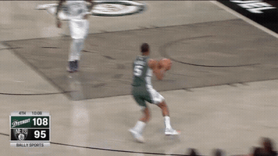 A Basketball Game Is Being Played And The Nets Are Leading 108 To 95 GIF
