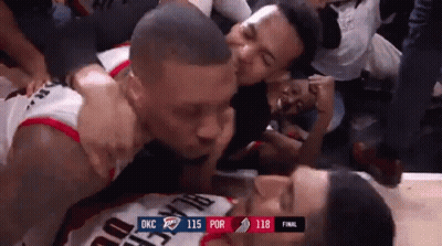 A Basketball Game Is Being Played Between Okc And Por GIF