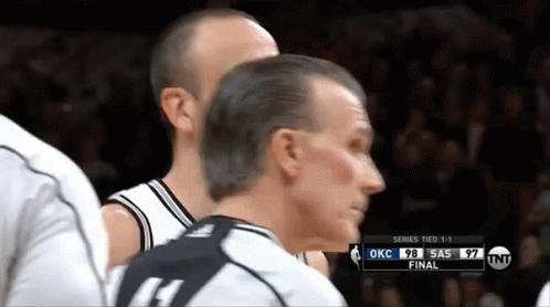 A Basketball Game Is Being Played Between Okc And Sas And The Score Is 98 To 97 GIF