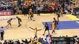A Basketball Game Is Being Played Between Portland And Lakers GIF