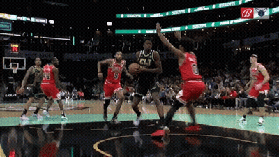 A Basketball Game Is Being Played Between The Bulls And The Jets GIF