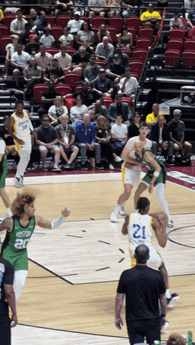 A Basketball Game Is Being Played Between The Los Angeles Lakers And Boston Celtics GIF