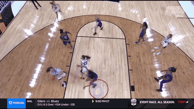 A Basketball Game Is Being Played Between The Oilers And Blue Devils GIF