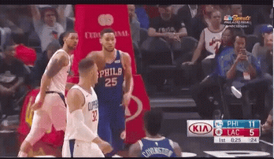 A Basketball Game Is Being Played Between The Philadelphia 76Ers And Los Angeles Clippers GIF