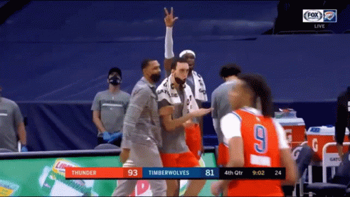 A Basketball Game Is Being Played Between Thunder And Timberwolves GIF