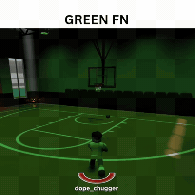 A Basketball Game Is Being Played In A Dark Room With The Words Green Fn Above It GIF