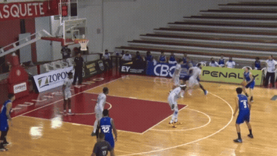 A Basketball Game Is Being Played In A Stadium With A Penalty Banner GIF