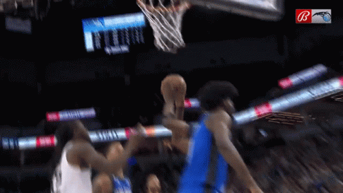 A Basketball Game Is Being Played In A Stadium With The Letter B In The Corner GIF