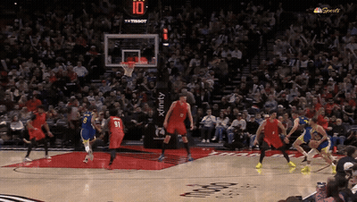 A Basketball Game Is Being Played In Front Of A Crowd And The Scoreboard Reads 10 GIF