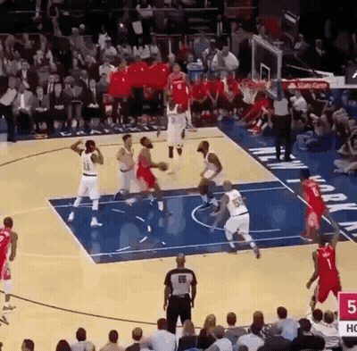A Basketball Game Is Being Played In Front Of A Crowd With The Number 5 On The Bottom Right GIF