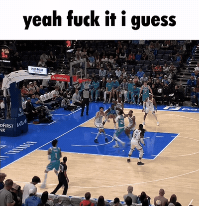 A Basketball Game Is Being Played In Front Of A Crowd With The Words Yeah Fuck It I Guess Above It GIF