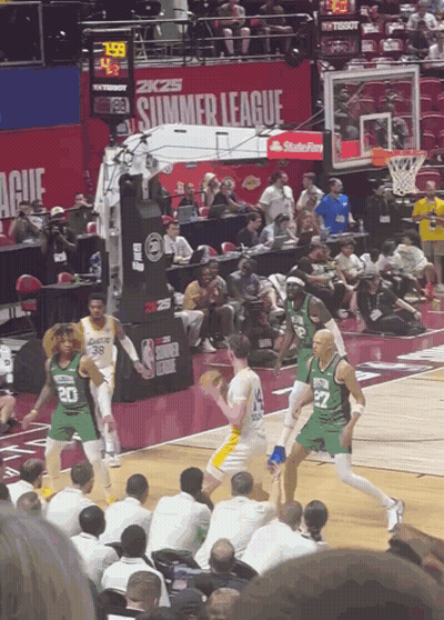 A Basketball Game Is Being Played In Front Of A Sign That Says 2K25 Summer League GIF