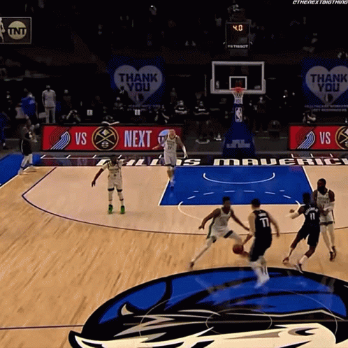 A Basketball Game Is Being Played In Front Of A Sign That Says Thank You Next GIF