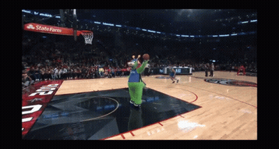 A Basketball Game Is Being Played In Front Of A State Farm Banner GIF