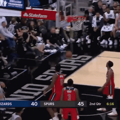 A Basketball Game Is Being Played In Front Of A State Farm Sign GIF