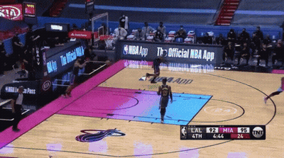 A Basketball Game Is Being Played In Front Of An Nba App Banner GIF