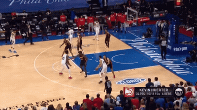 A Basketball Game Is Being Played In Philadelphia And Kevin Huerter Is Playing For The Hawks GIF