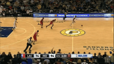 A Basketball Game Is Being Played On A Court That Says Bankers Field GIF