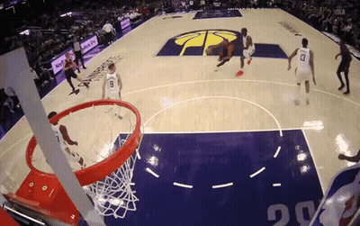 A Basketball Game Is Being Played On A Court That Says Budweiser GIF